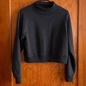 Dark Grey Cowl Neck Cropped Sweatshirt